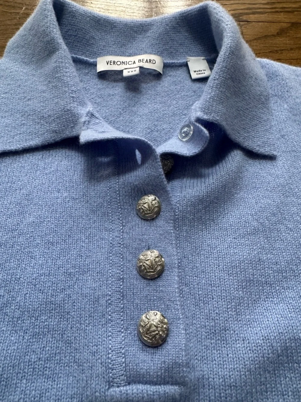 Veronica Beard 100% Cashmere Blue Short Sleeve Polo Sweater XXS